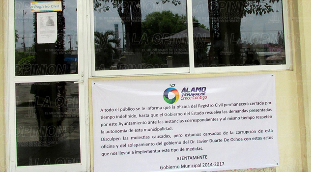Cierran oficina del Registro civil