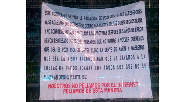 Aparecen mantas con mensaje a la ciudadanía manta-poza-rica-tihuatlan-coatzintla