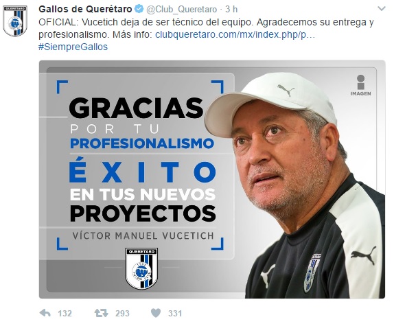 Gallos le da las gracias a "Vuce" Vucetich Querétaro