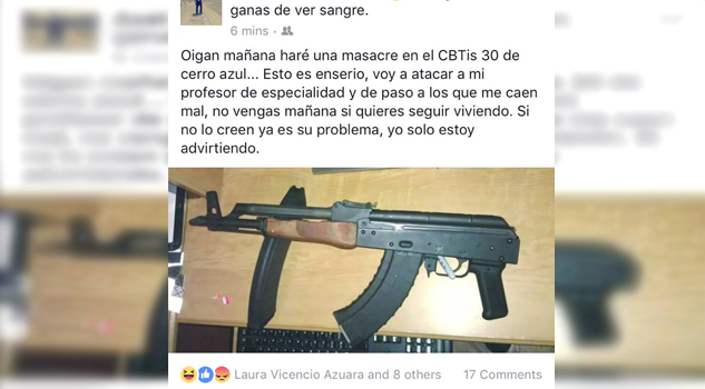 Amenaza estudiante con perpetrar una masacre en su escuela Amenaza estudiante con perpetrar una masacre en su escuela