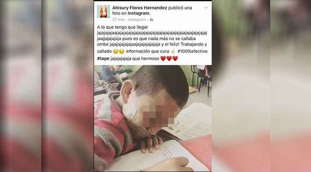 Maestra amordaza a alumno y lo exhibe en redes sociales Maestra amordaza a alumno y lo exhibe en redes sociales