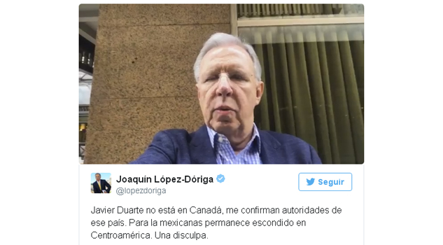 VIDEO: López Dóriga se retracta, Duarte de Ochoa no está en Canadá