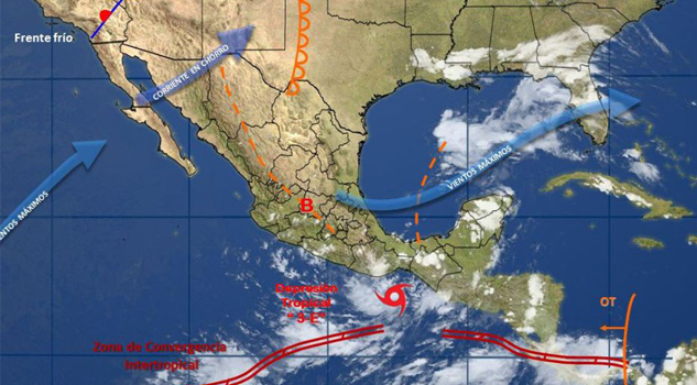 Depresión tropical podría tocar tierra esta tarde en costas de Oaxaca depresión tropical 3-E