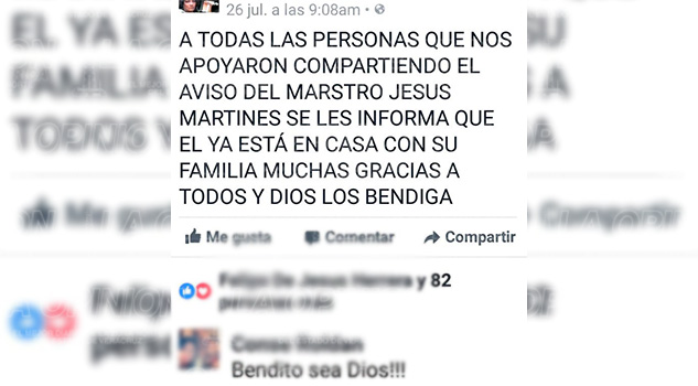 Son de Ojital Ciruelo los secuestradores del profesor Álamo Retorno Profesor