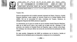 Desmienten desaparición de médico pasante del IMSS COPLAMAR Comunicado IMSS Desmiente DEsaparición