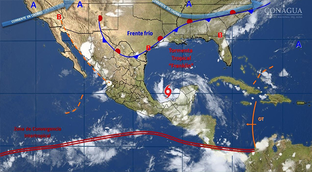 "Franklin" causará este miércoles tormentas en Veracruz avance-de-la-tormenta-tropical-franklin-hacia-las-costas-de-veracruz-conagua