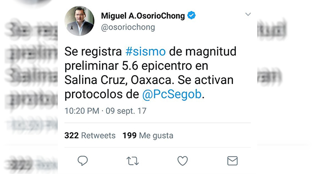 Se reporta otro sismo en Oaxaca Osorio Chong sismo Salina Cruz Oaxaca