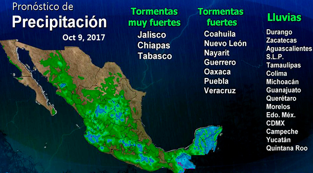 Lluvias abarcarán la mayor parte del país