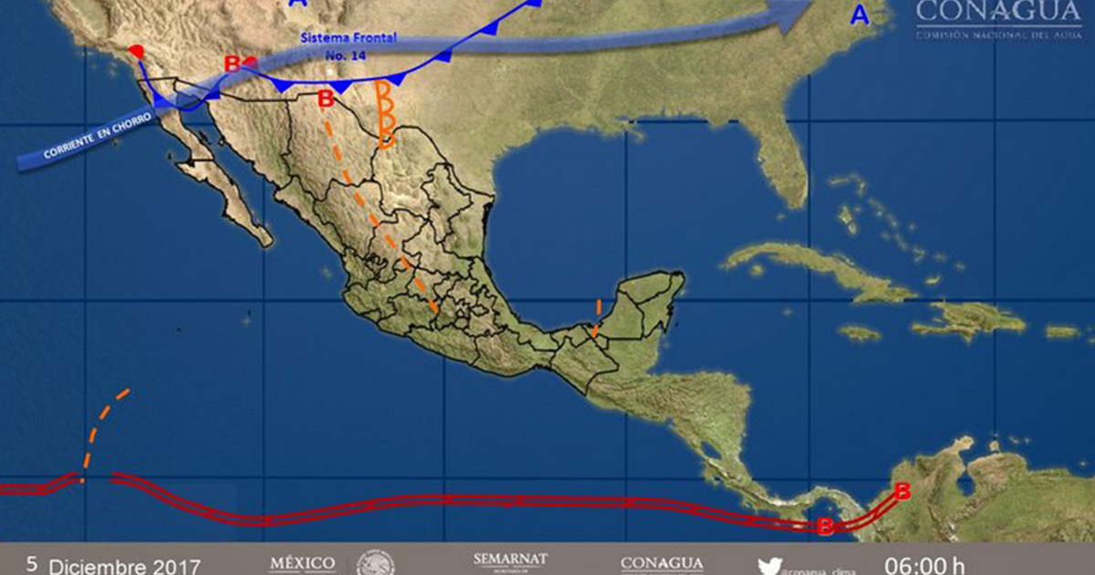 Frente frío provocará lluvias en el noreste y oriente del país