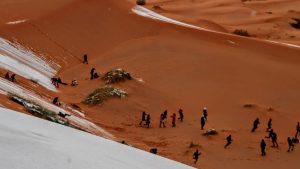 Habitantes del desierto del Sahara se divierten en la nieve Habitantes Desierto Sahara Divierten Nieve