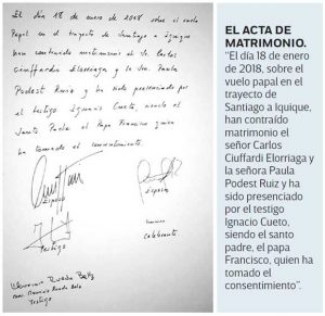 El Papa casa a dos miembros de la tripulación en vuelo a Iquique