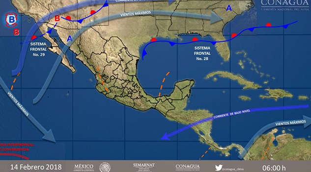 Frente frío provocará nublados y lluvias en la mayoría del país