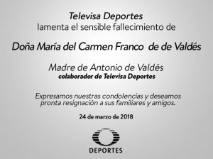 Murió la mamá de Antonio de Valdés