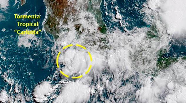 Tormenta tropical Carlotta cerca del Pacífico; seguirán las lluvias en el país