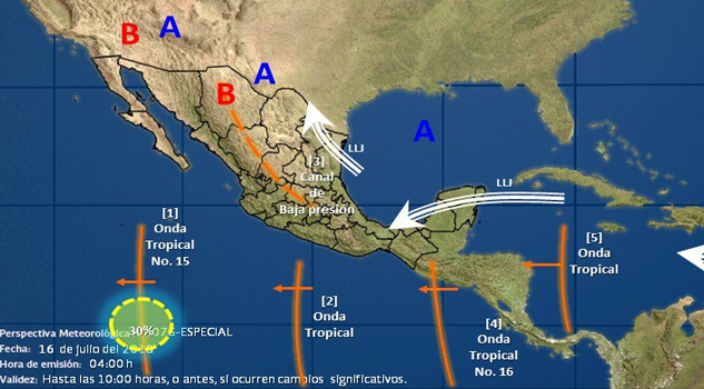 Canal de baja presión y onda tropical provocarán lluvias en el país
