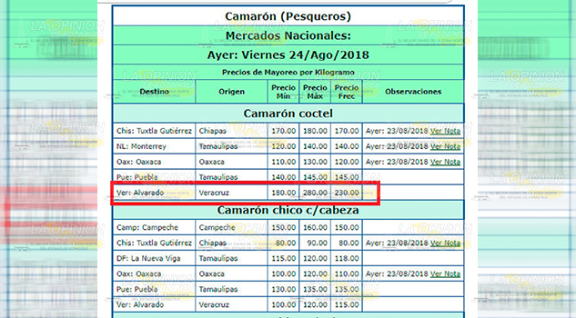 Sube el precio del camarón: SNIIM Sube Precio Camarón SNIIM