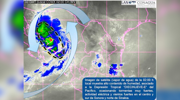 Toca tierra en Isla Lobos, Sonora, la depresión tropical 19-E
