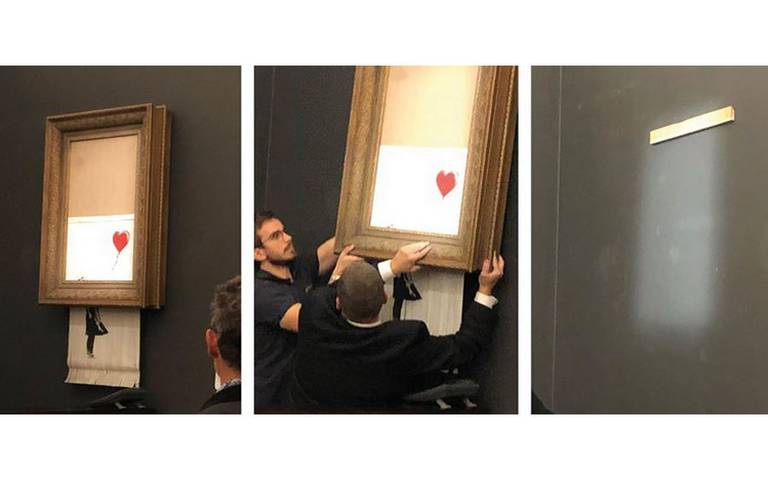 ¡Increible! Obra de Banksy cobra vida y se autodestruye en subasta