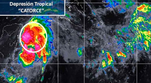 Depresión tropical 14 se localiza frente a las costas de QRoo Depresión Tropical 14 Localiza Frente Costas QRoo