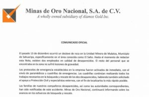 Derrumbe en mina deja dos desaparecidos en Sonora