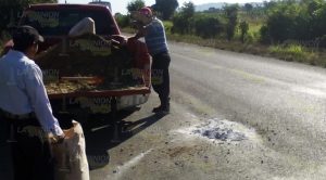 Personal de protección civil, tapa baches en carreteras de Espinal