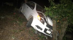 Familia se salva de morir; auto se sale de la carretera
