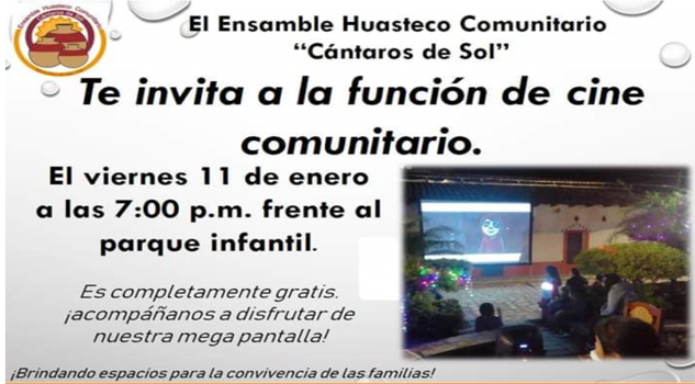 Ensamble huasteco comunitario invita gratis a función de cine en Zozocolco