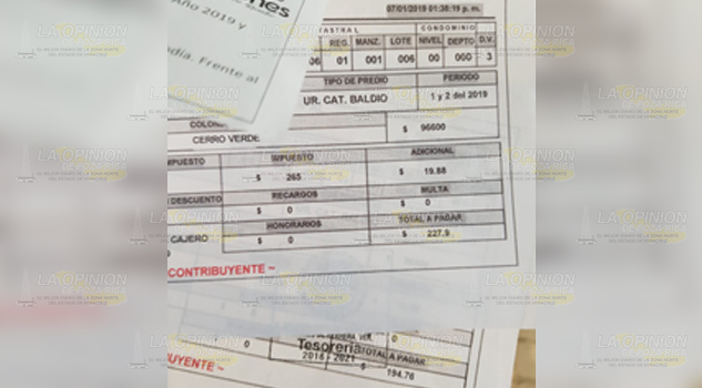 Incrementó el impuesto del predial en Cazones De Herrera