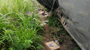 Vuelca tráiler en Las Cañas, quedan regados los pañales