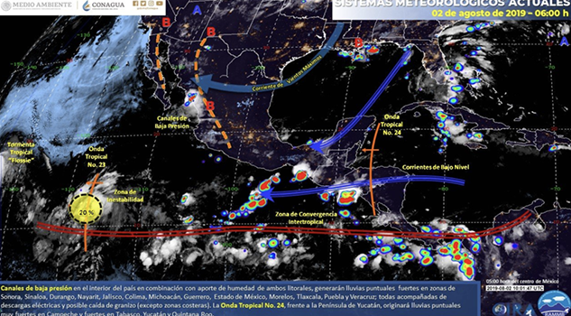 Prevén lluvias muy fuertes en el sureste de México