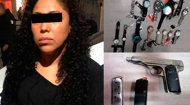 Detienen a mujer con arma de fuego y relojes robados en Cuautitlán