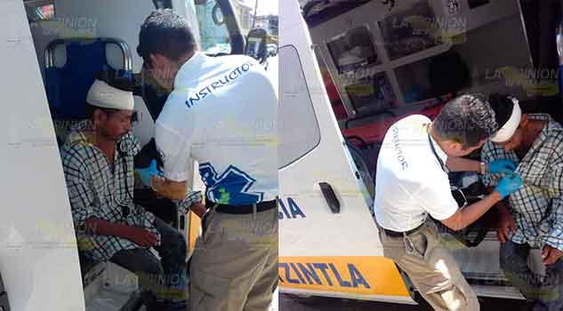 Perdió el equilibrio y se abrió la cabeza al golpearse con la banqueta; Sirena de Coatzintla lo auxilio