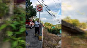 Se socava calle en Papantla, colocan señalamiento Se socava calle en Papantla, colocan señalamiento