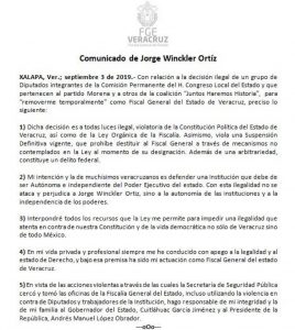 Responde Winckler: remoción viola la Constitución Responde Winckler: remoción viola la Constitución