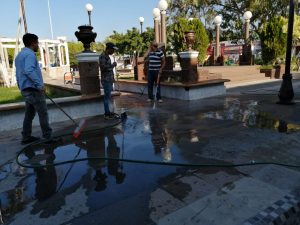 Avanza restauración de plaza Pueblo Viejo