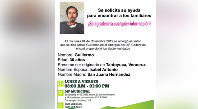 Autoridades de Nuevo León piden ayuda para localizar a familiares de Guillermo