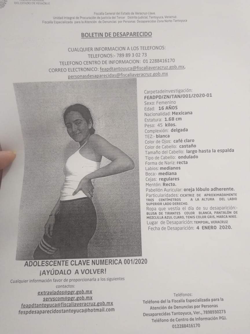 Buscan a joven desaparecida, salió de su casa desde el pasado 4 de enero y no regresó