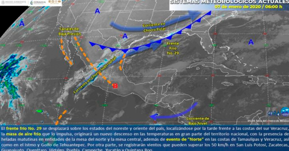 Pronóstico del clima hoy: continúa frente frío no. 29 en el país