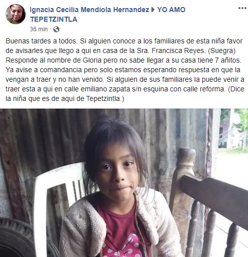 Niña de 7 años, salió de su casa, pero ya no supo regresar