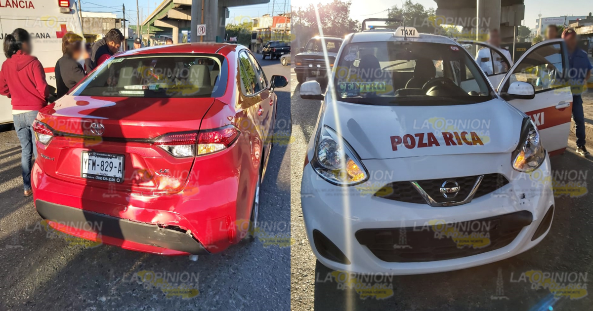 Taxista no guarda su distancia y choca sobre el bulevar Central Poniente en Poza Rica