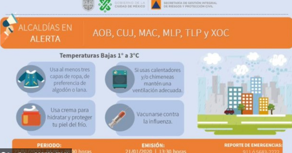Activan Alerta Naranja en la CDMX por temperaturas de hasta 1°C