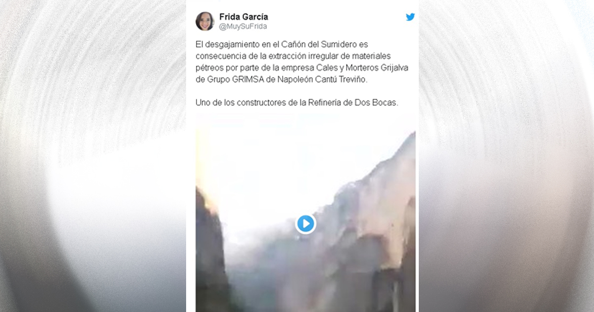 Minería ilegal podría estar detrás del derrumbe en el Cañón del Sumidero