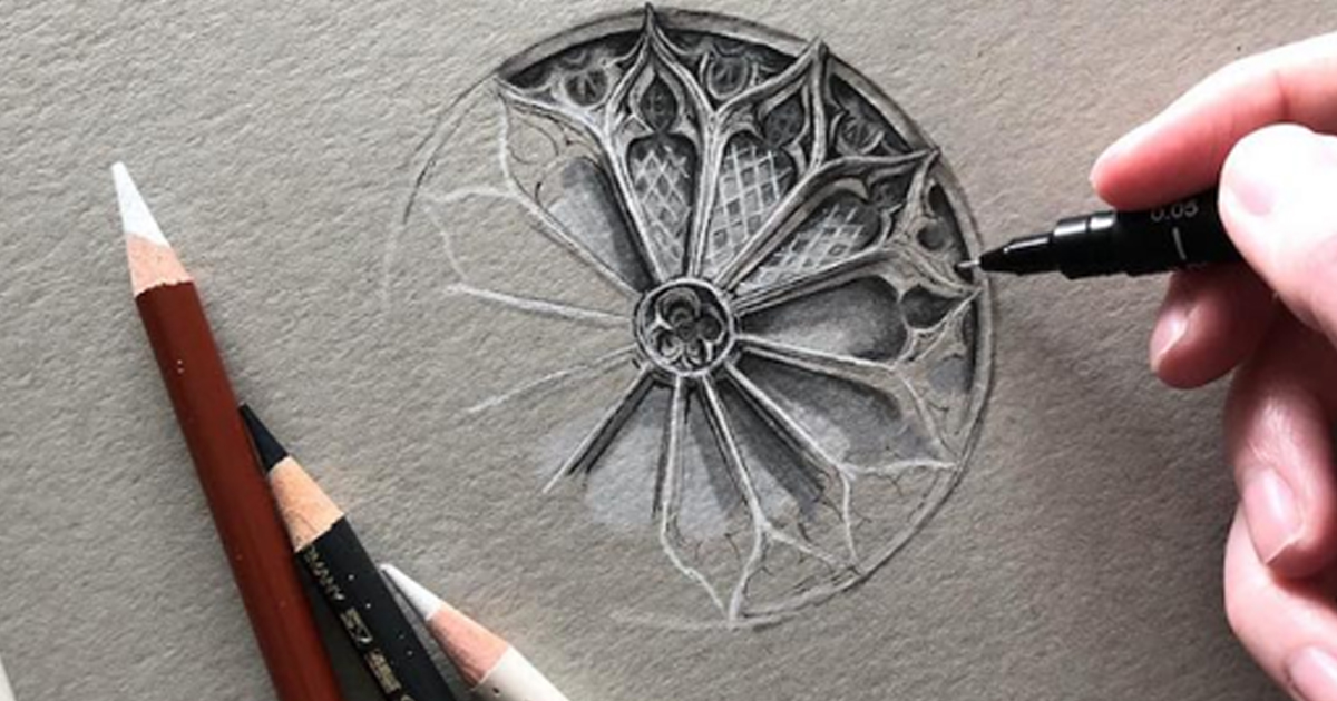 Minuciosos dibujos capturan la belleza de la arquitectura gótica de edificios de Europa