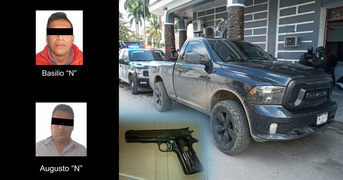 Aprehenden a dos sujetos por portación ilegal de arma de fuego, en Tempoal