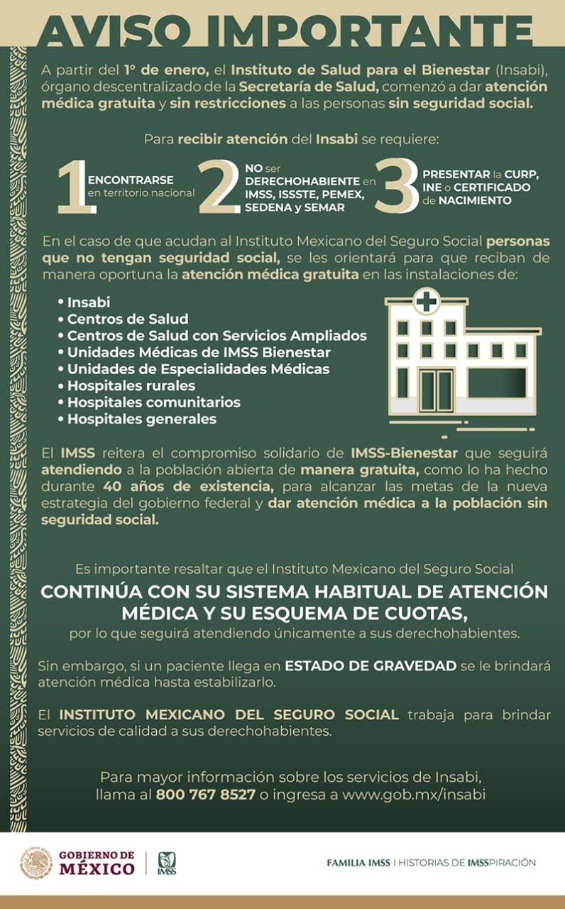 Atención a personas sin seguridad social se garantiza en los centros públicos de salud: Insabi