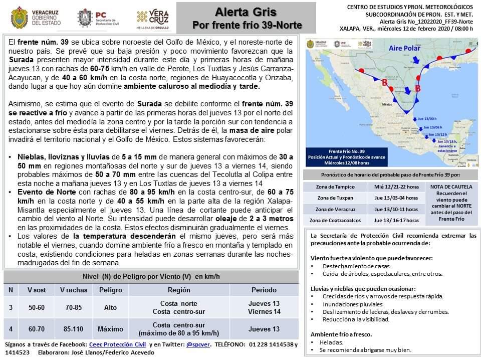 #AlertaGris, viene frente frío no. 39