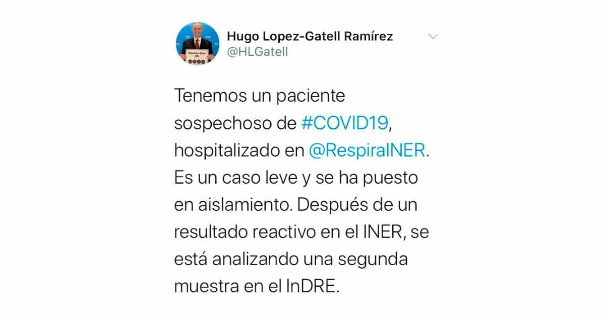 Positiva, primera prueba a paciente sospechoso de Coronavirus
