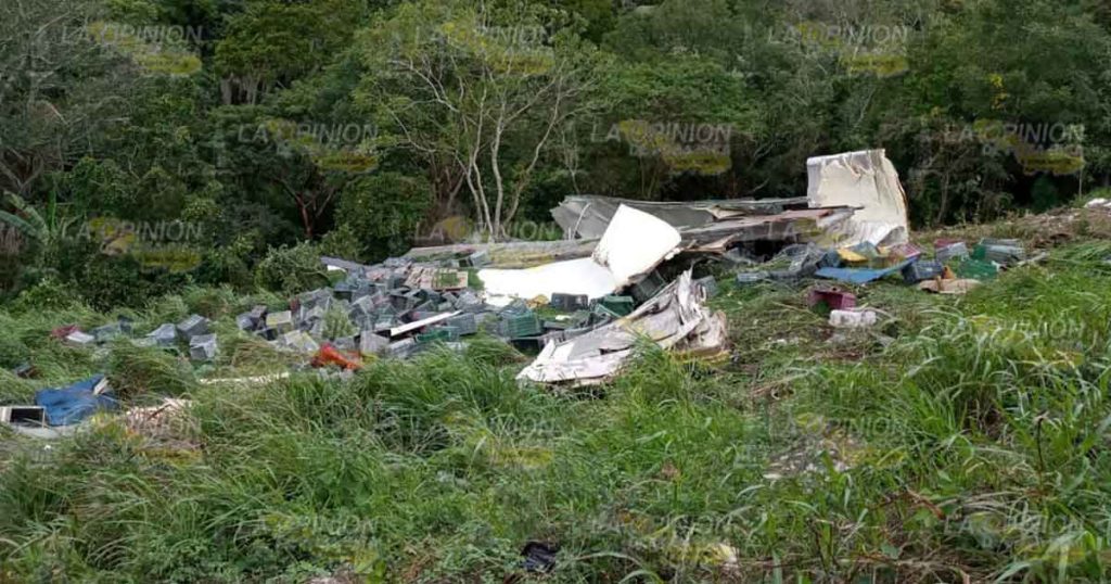 Tráiler se va a un barranco, sobre la carretera federal Tuxpan-Tampico