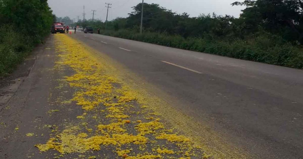 ¡Tapizan de bagazo la carretera federal Álamo-Alazán!