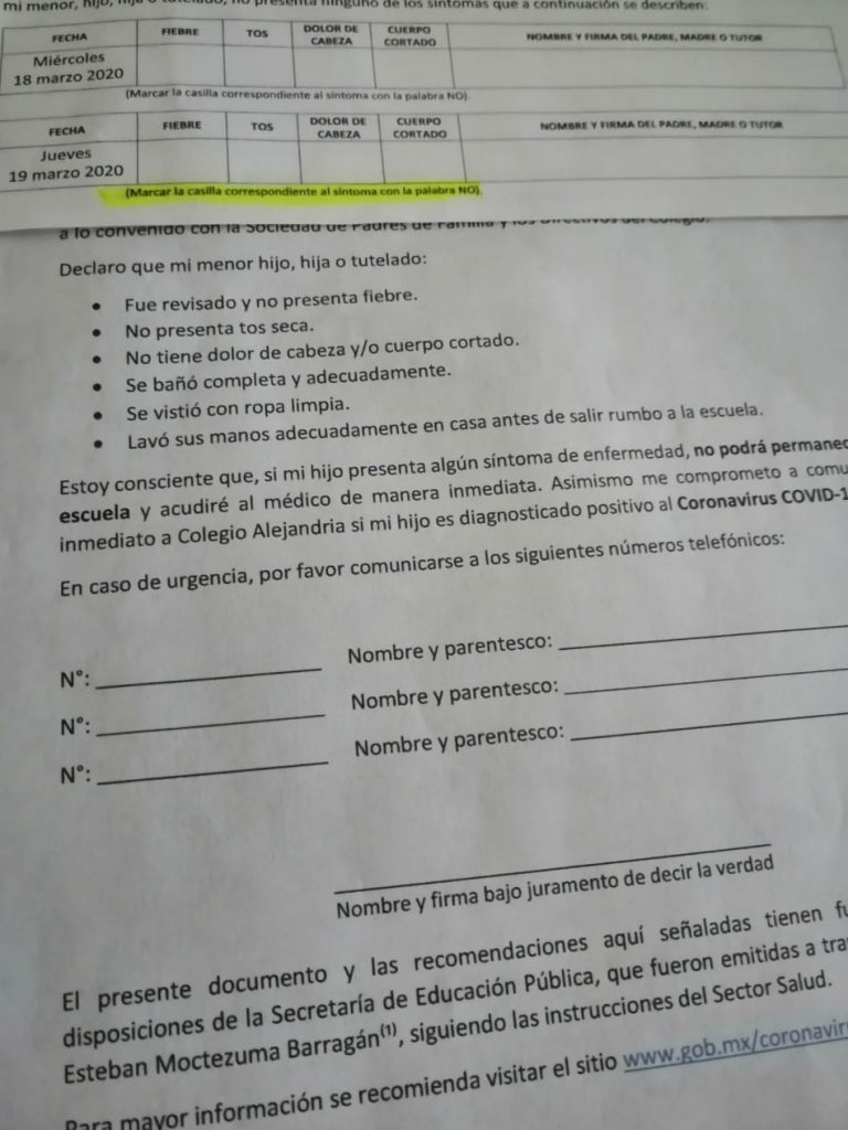 ¡Sin acceso a la escuela! Alumnos con síntomas relacionados con el Covid-19